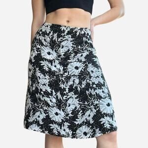 Liz Claiborne floral black gray midi skirt - 28" around waist